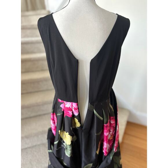 Tahari Black & Pink Floral Print A-Line Sleeveless Maxi Dress Mother of Bride - Picture 5 of 8